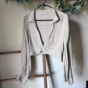 Zara Long Sleeve Cropped Blouse